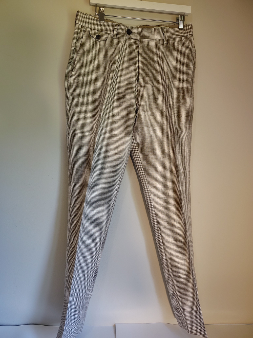 💯LINEN Banana REPUBLIC Slim Fit Men's Dress Pants in Brown & White Houndstooth